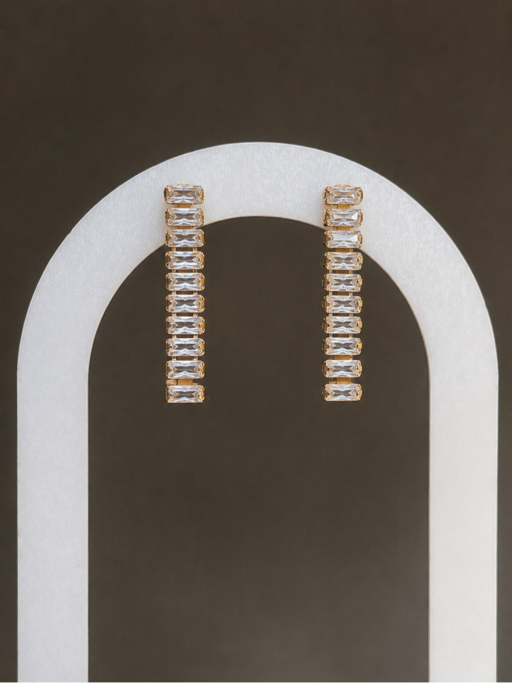 18k Gold plated pvd stainless steel | Clear Crystal Drop Hoop Earrings
